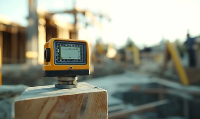 Fototapete - Close-Up of a Construction Engineer Using a Digital Level on a Construction Site