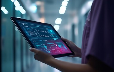 Leinwandbilder - Close-Up of a Nurse Updating Patient Records on a Digital Tablet in a Hospital