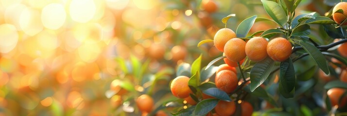 Canvas Print - Ripe Mandarin Fruits on a Tangerine Tree in a Soft Focus Garden