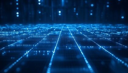 Poster - Abstract Futuristic Grid of Interconnected Lights and Lines, Representing AI's Processing Power in Digital Landscape