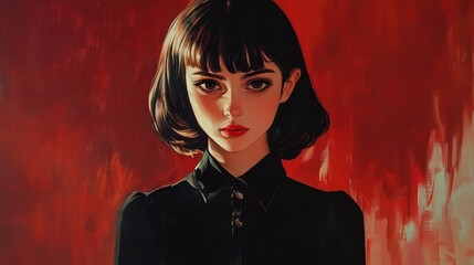 Canvas Print - Portrait of a Woman with Red Background.