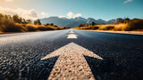 Asphalt Road Symbolism, Long, asphalted road with upward arrows. Symbolizes growth, development, success.Ideal for themes of progress, ambition, and continuous improvement.