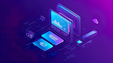 A computer monitor with a blue background and a purple screen