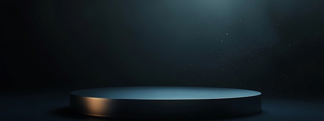 Aufkleber - Minimalistic 3D Podium with Sleek Curved Design in a Dark Ambient Space with Floating Particles