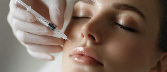 Wall Mural - Cute girl receiving hyaluronic acid treatment . closeup