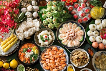 Vietnamese New Year dishes are a colorful and delicious array of traditional foods that are prepared to celebrate the Lunar New Year. - generative ai