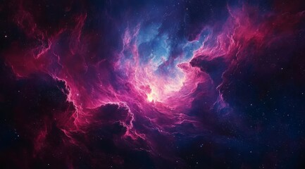 Wall Mural - A stunning nebula displays vibrant pink, deep blue, and rich purple colors in the vastness of deep space