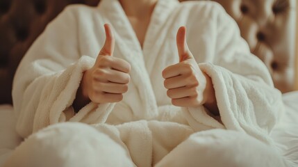 Canvas Print - A person in a robe giving the thumbs up sign, AI