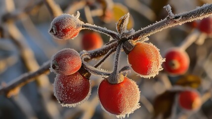 Canvas Print - A close up of a bunch of fruit that is covered in frost, AI