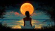 © BOJOShop - This illustration depicts a serene woman enjoying a tropical night with a full moon in the distance
