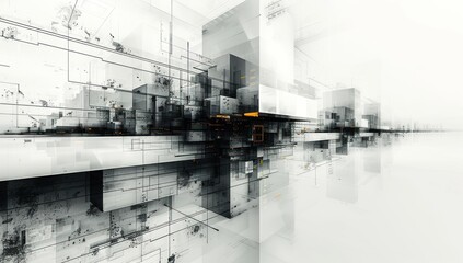 Abstract Digital Cityscape with Geometric Structures