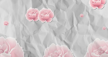 Sticker - Animating pink flowers over crumpled paper background