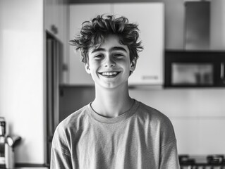 Canvas Print - A Young Man in a Kitchen, Smiling for the Camera