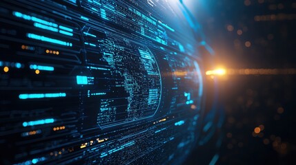 Futuristic digital interface with glowing lines and data streams, representing advanced technology and connectivity.