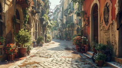 Colorful Buildings and street in city near river during summer