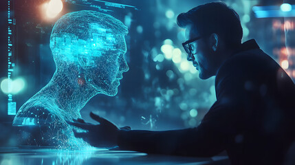 futuristic ai technology artificial intelligence human people interaction talk interact conversation