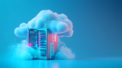 Wall Mural - digital illustration cloud computing concept. blue technology ai data flow storage processing device