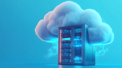 Wall Mural - digital illustration cloud computing concept. blue technology ai data flow storage processing device