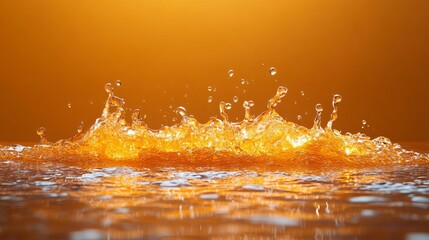 Canvas Print - A splash of liquid creates a crown of golden droplets against a warm orange backdrop