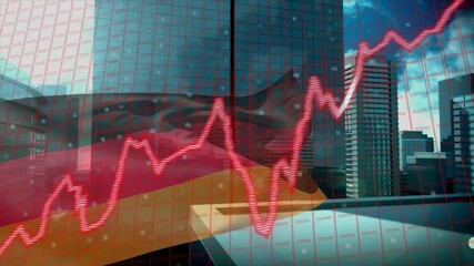 Sticker - Rising and falling stock market graph animation over cityscape with German flag