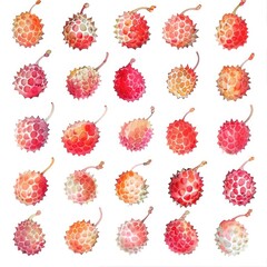 Sticker - A collection of colorful, spiky fruits arranged in a grid pattern.