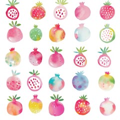 Sticker - A colorful pattern of watercolor strawberries and fruits, showcasing vibrant designs.