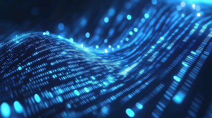 Digital Wave: Abstract Blue Data Stream. Glowing digital particles flow like a wave, creating a dynamic and futuristic visual. Perfect for tech and innovation concepts. 