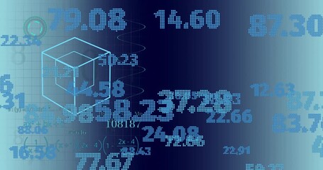 Sticker - Mathematical equations and 3D cube animation over digital numbers background