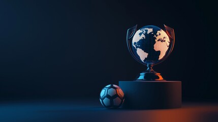 a photo of an empty 3d podium with a football resting on it, isolated on a dark gray background