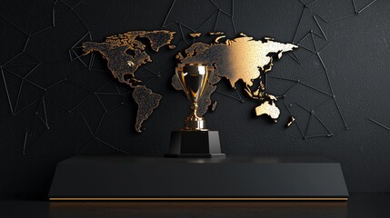 a photo of an empty 3d podium with a football resting on it, isolated on a dark gray background