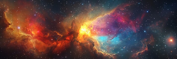 Wall Mural - This breathtaking view captures a stunningly colorful nebula, showcasing the profound beauty of the universe