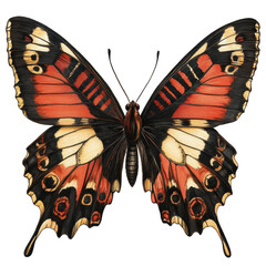 Colorful butterfly with striking patterns at rest, cut out - stock png.