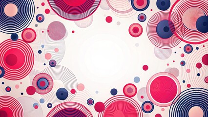 Wall Mural - Pink, red, and navy circles and lines scattered randomly, abstract, geometric, vibrant, colorful, design, background, dots