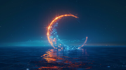 Glowing crescent moon, concept of Ramadan celebration