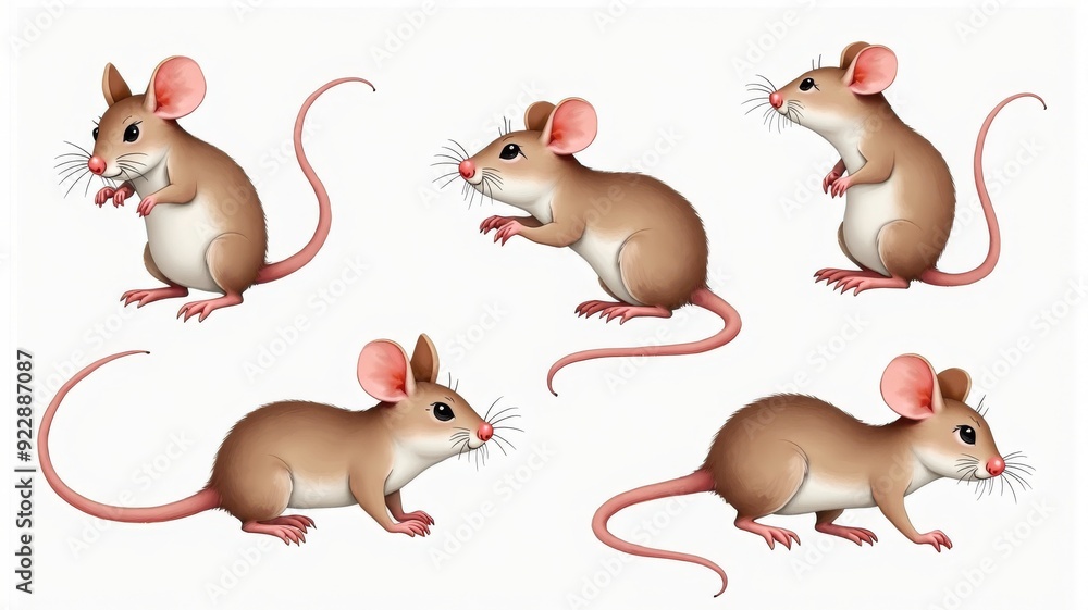 Cute Cartoon Mice Illustrations - Set of 5 Adorable Mouse Characters ...