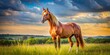 © lapeepon - Beautiful image of a majestic, elegant cheval in a pasture , horse, equine, animal, ranch, farm, mammal, mane, mane