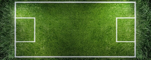 Aerial view of a lush green soccer field with white boundary lines, perfect for sports-related projects and designs.