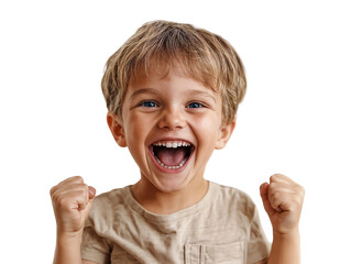Poster - Portrait of an excited young child, a boy with his mouth wide open, isolated on a transparent background