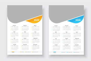 Wall Mural - Wall calendar design for 2025, 2026. One page wall calendar template design. Minimalist style calendar.