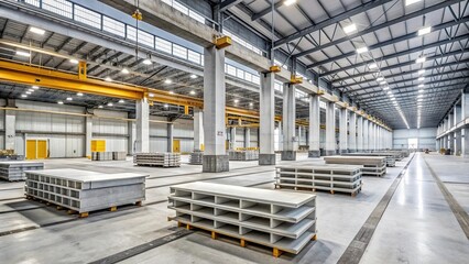 Concrete precast elements used in the construction of an industrial hall, concrete, precast, elements, construction