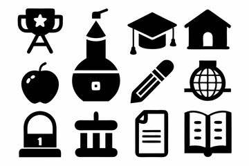 Wall Mural - Education black icons. School simple icon silhouette vector line art illustration
