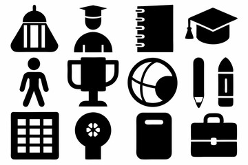 Wall Mural - Education black icons. School simple icon silhouette vector line art illustration
