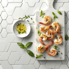 Wall Mural - Plate of tasty Shrimp with on white background.