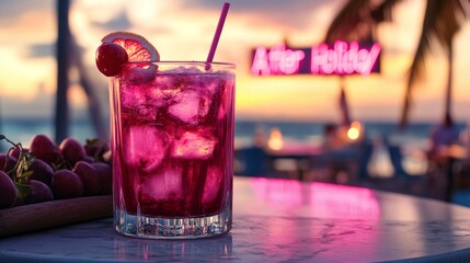 Wall Mural - cocktail close up on a summer terrace in the late afternoon 