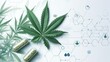 © tinnakorn - A vibrant cannabis leaf with capsules, set against a scientific background representing the medicinal properties of marijuana.