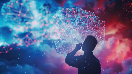 Wall Mural - eyecatching businessman working in a futuristic office