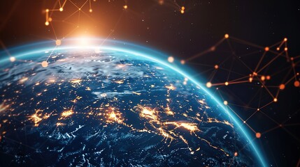 Wall Mural - amazing digital earth with network mesh technology background