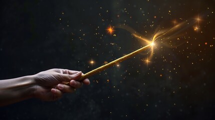 Golden Wand Casting a Spell with Sparkling Magic