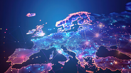 Wall Mural - glorious european telecommunication network connected over europe, france, germany, uk, italy