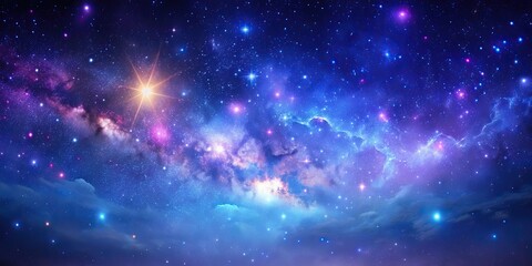 Night starry sky and bright purple blue galaxy, horizontal background, starry, sky, night, galaxy, purple, blue, bright